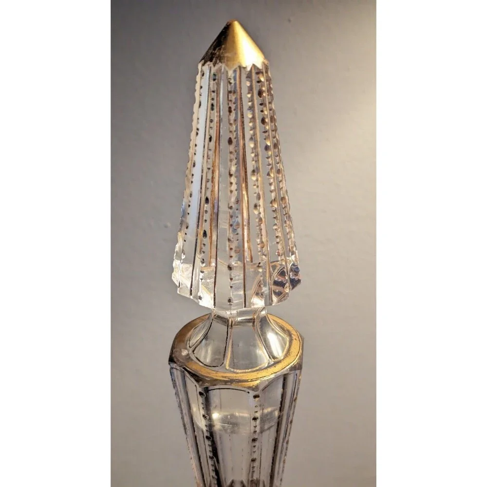 Antique Moser Decanter Crystal Cordial Clear-to-Green W Prism-Cut Body Rare